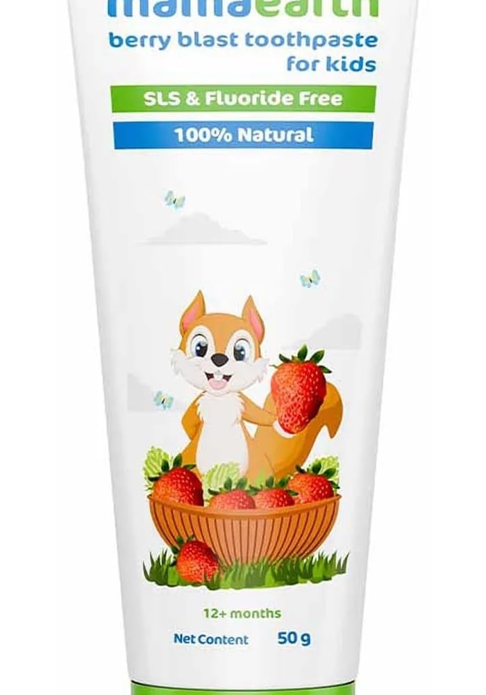 Mamaearth 100% Natural Berry Blast Kids Toothpaste (Fluoride Free, SLS Free, No Artificial Flavours) Best for baby, 50g - Image 2
